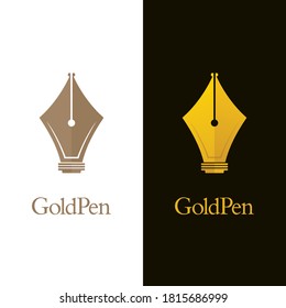 Minimal gold colored fountain pen icons. Luxury pen logo designs for authors, publishers and educational institutions.