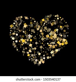Minimal gold confetti sequins sparkles falling on black. Rich holiday vector sequins background. Gold foil confetti party elements texture. Many sparkles party background.