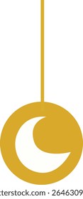 Minimal gold crescent moon ornament hanging vertically. Ideal for Islamic decorations, Ramadan, Eid celebrations, and elegant religious vector designs.