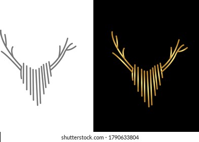 Minimal gold Deer logo  with line art .vintage labels, badges logo design elements. Deer head, artistic emblems. Stylized collection wild animal.deer logo for company agency real state  3