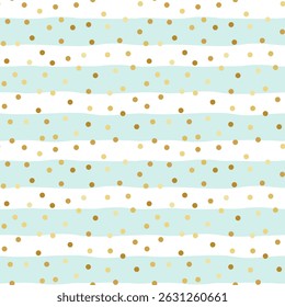 Patrón sin costuras de puntos dorados mínimos en menta pastel y rayas onduladas blancas. Fondo lindo para el papel de embalaje, invitaciones, baby shower, temas de fiesta, textiles, embalaje de regalo, decoración de cumpleaños