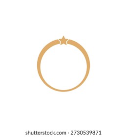 Icono de anillo de oro mínimo con símbolo de estrella. Elegante forma circular que representa joyas de lujo, calidad premium, premio, logro y marca exclusiva. Aislado sobre fondo blanco.