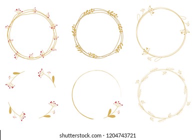 minimal golden dandelion wreath frame collection for christmas or wedding eps10 vector illustration