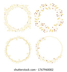 colección mínima de hojas doradas de marco de flor para navidad o boda eps10 ilustración vectorial