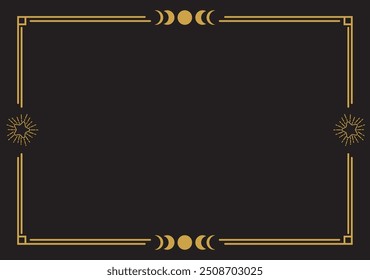 Minimal golden line art frame with rectangle borders. Vector decorative element, modern line art geometric frame with outline rectangular borders and minimalist boho ornaments.