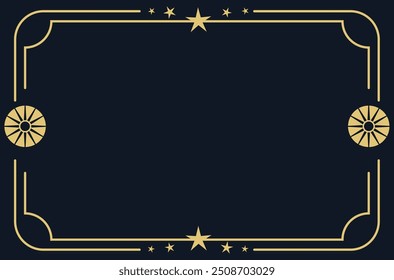 Minimal golden line art frame with rectangle borders. Vector decorative element, modern line art geometric frame with outline rectangular borders and minimalist boho ornaments.