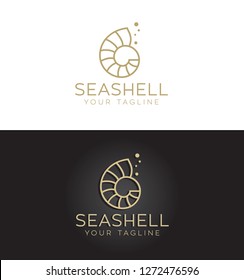 Minimal Golden Seashell Logo, Nautilus  Linear Vector Design.