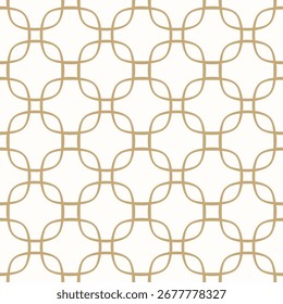 Vetor de ouro mínimo abstrato geométrico padrão contínuo no estilo oriental. Ornamento de luxo simples com linhas curvas, grade, rede, reticulado. Fundo de contorno dourado e branco. Design repetido para impressão