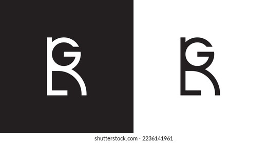 Minimal GR logo. Icon of a RG letter on a luxury background. Logo idea based on the GR monogram initials. Professional variety letter symbol and RG logo on black and white background.