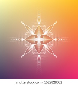 Minimal gradient background; Sacred geometry design; Decorative shiny flower; Energy and vibration of calm; Mindfulness and zen; Vector illustration.