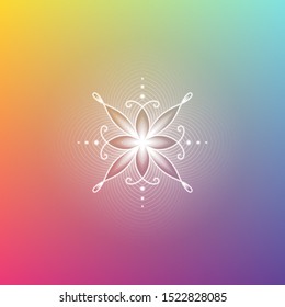 Minimal gradient background; Sacred geometry design; Decorative shiny flower; Energy and vibration of calm; Mindfulness and zen; Vector illustration.
