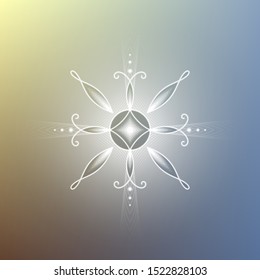 Minimal gradient background; Sacred geometry design; Decorative shiny flower; Energy and vibration of calm; Mindfulness and zen; Vector illustration.