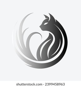 Minimal gradient cat silhouette in black and white. Elegant vector design for logo, tattoo, or business branding. Modern animal icon with clean lines and simple style.