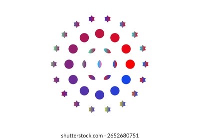 Mínimo Gradiente de Ponto de Círculo Mandala com ornamentos de estrelas - Design Geométrico Abstrato para Marcas, Pôsteres, Meditação Arte, Decoração Cósmica e Moderna Impressão de Parede