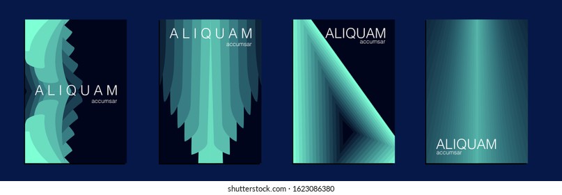 Minimal Gradient Cover. Aqua Menthe and Classic Blue Geometric Background. Abstract Vector Line Pattern. Set of Minimal Covers for Business Brochure. Minimalist Poster.