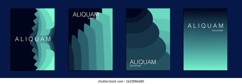 Minimal Gradient Cover. Aqua Menthe and Classic Blue Geometric Background. Abstract Vector Line Pattern. Set of Minimal Covers for Business Brochure. Minimalist Poster.