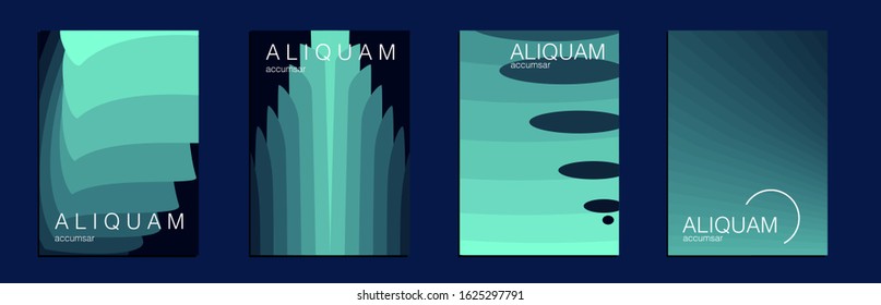 Minimal Gradient Cover. Aqua Menthe and Classic Blue Geometric Background. Abstract Vector Line Pattern. Set of Minimal Covers for Business Brochure. Minimalist Poster.