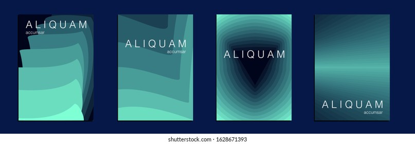 Minimal Gradient Cover. Aqua Menthe and Classic Blue Geometric Background. Abstract Vector Line Pattern. Set of Minimal Covers for Business Brochure. Minimalist Poster.