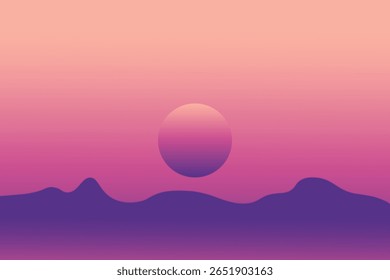 Minimal Gradient Sunset Landscape with Mountains and Sun

