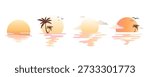 Minimal gradient Sunset Sun Reflection Over Sea Vector Icon Set