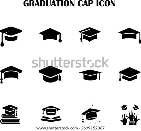 Minimal graduation cap icon vector — education, learning, success, and achievement symbol for academic design and digital use