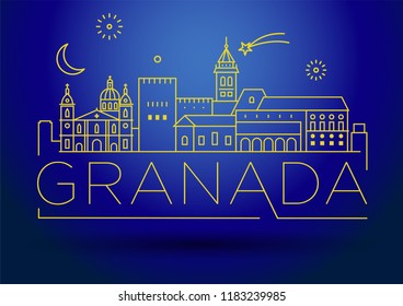 Minimal Granada City Linear Skyline with Typographic Design