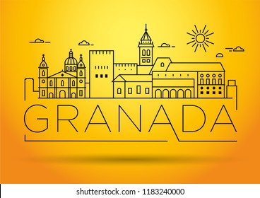 Minimal Granada City Linear Skyline with Typographic Design