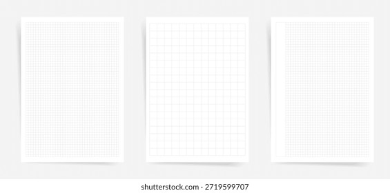 Conjunto de Plantillas de papel de gráfico mínimo Páginas de cuaderno de cuadrícula cuadrada limpia para el estudio de la escuela de ingeniería de matemáticas Hojas de Vector imprimibles