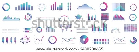 Minimal graph ui icons set. Set of colorful charts and graphs is representing positive business data analysis