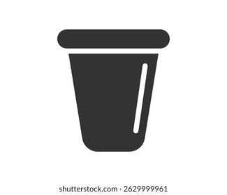 Ein minimales grafisches Symbol einer Tasse oder eines Behälters in dunkelgrau auf weißem Hintergrund, sauber und vielseitig für verschiedene Designs. Perfekt für Apps, das Web oder zur Illustration von Konzepten.