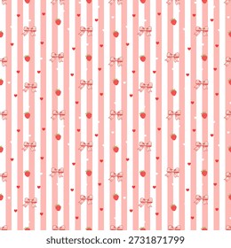 Padrão gráfico mínimo, tom bonito. fundo branco rosa Morangos vermelhos, arcos cor-de-rosa e pequenas formas de coração, tanto vermelho e rosa claro, pode ser usado como padrões de tecido, padrões de papel de embrulho de presente, papéis de parede, adequado para o Dia dos Namorados, temas femininos, ou estilos de café de sobremesa.