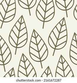 Minimal graphic seamless contour leaf pattern. Geometric leaves vector illustration background. Abstract floral wallpaper, backdrop, fabric, textile, clothes print, wrapping paper or package design.