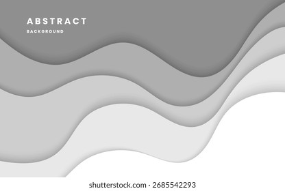 Fundo abstrato cinza mínimo com design de corte de papel ondulado em camadas. Vetor de ilustração 10 eps.