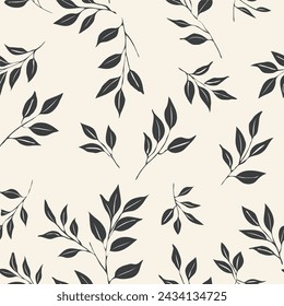 minimal gray leaves on the beige background pattern