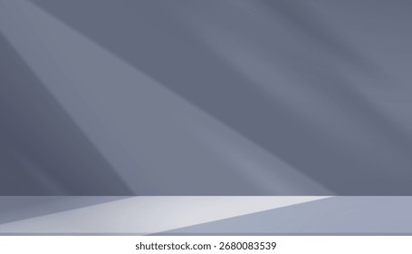Mínimo gris, fondo púrpura con rayos de luz suaves, sombra en la pared de la superficie vacía y piso para maquetas de exhibición de productos de invierno para publicidad, presentaciones, estudio de Plantillas de diseño moderno para la primavera
