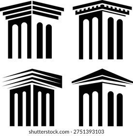 Minimal Greek Pillars Set, Classical Temple Columns Vector Illustration