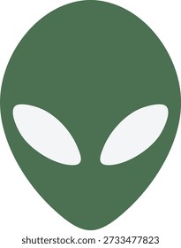Cabeza extraterrestre verde mínima con los ojos blancos Grandes en un estilo gráfico simple