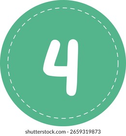 Minimal green dashed circle displaying the number four in white. Perfect for teaching, UI, or infographics.