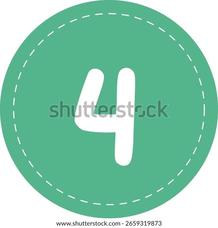 Minimal green dashed circle displaying the number four in white. Perfect for teaching, UI, or infographics.