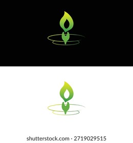 Logotipo de llama verde mínima que representa la energía ecológica, la sostenibilidad, el bienestar, el crecimiento y la energía natural. Ideal para marcas ambientales, de yoga, orgánicas, de energías renovables y de bienestar.