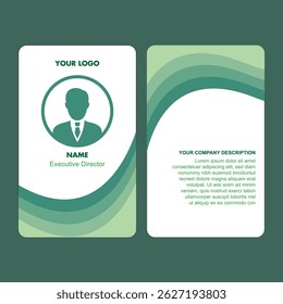 Minimal green ID card design, simple and professional, ideal for office, events, company use, editable.