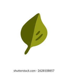 Minimal Green Leaf Icon Design. Flat illustration of a simple green leaf on white background, minimal eco-friendly nature element in vector style.