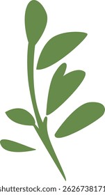 Minimal green leafy branch vector with natural flow, ideal for botanical prints, herbal designs, nature labels, or eco-themed compositions.