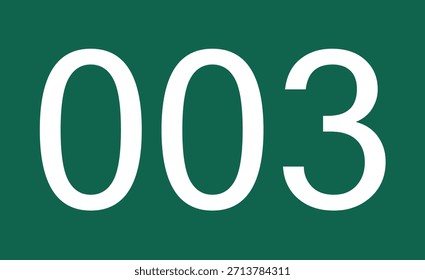 Número mínimo verde 003 em estilo plano, adequado para contadores, listas, painéis, agendas e gráficos de organização digital