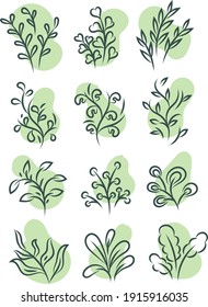 Minimal green plants, illustration, vector on white background.