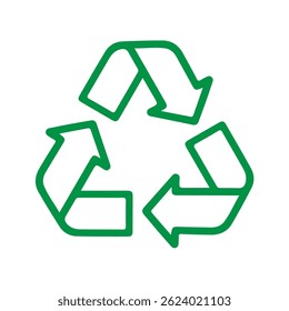 A minimal green recycling symbol with arrows forming a triangular shape, promoting sustainability and eco-conscious behavior. Vector illustration

