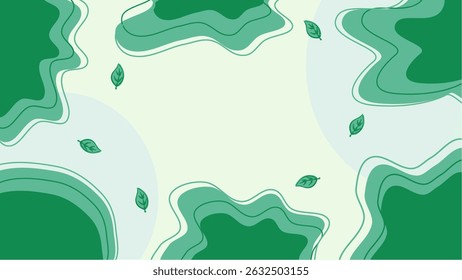 Minimal Green Terrain with Falling Leaves for Environment Day. Abstract eco landscape with layered green terrain and floating leaves, ideal for Environment Day themes and nature-inspired backgrounds.