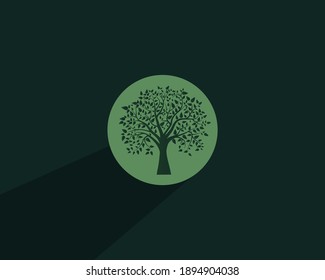 Minimal green tree logo vector with clean design and background.