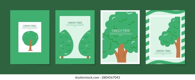 Minimal Green Tree Poster Collection with Cute Nature Illustrations and Botanical Templates
