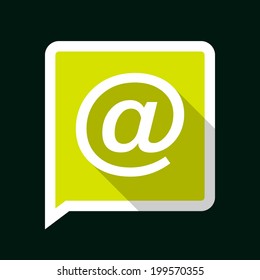 Minimal green vector email icon with long shadow on a dark background.